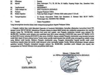 Dugaan Penipuan Jual Beli Mobil di Sidoarjo, Korban Rugi Rp98 Juta, Penanganan Kasus Dinilai Jalan di Tempat