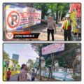 Tingkatkan Kamseltibcarlantas, Polres Pelabuhan Tanjung Perak Pasang Banner Larangan Parkir di Jalan Perak Barat